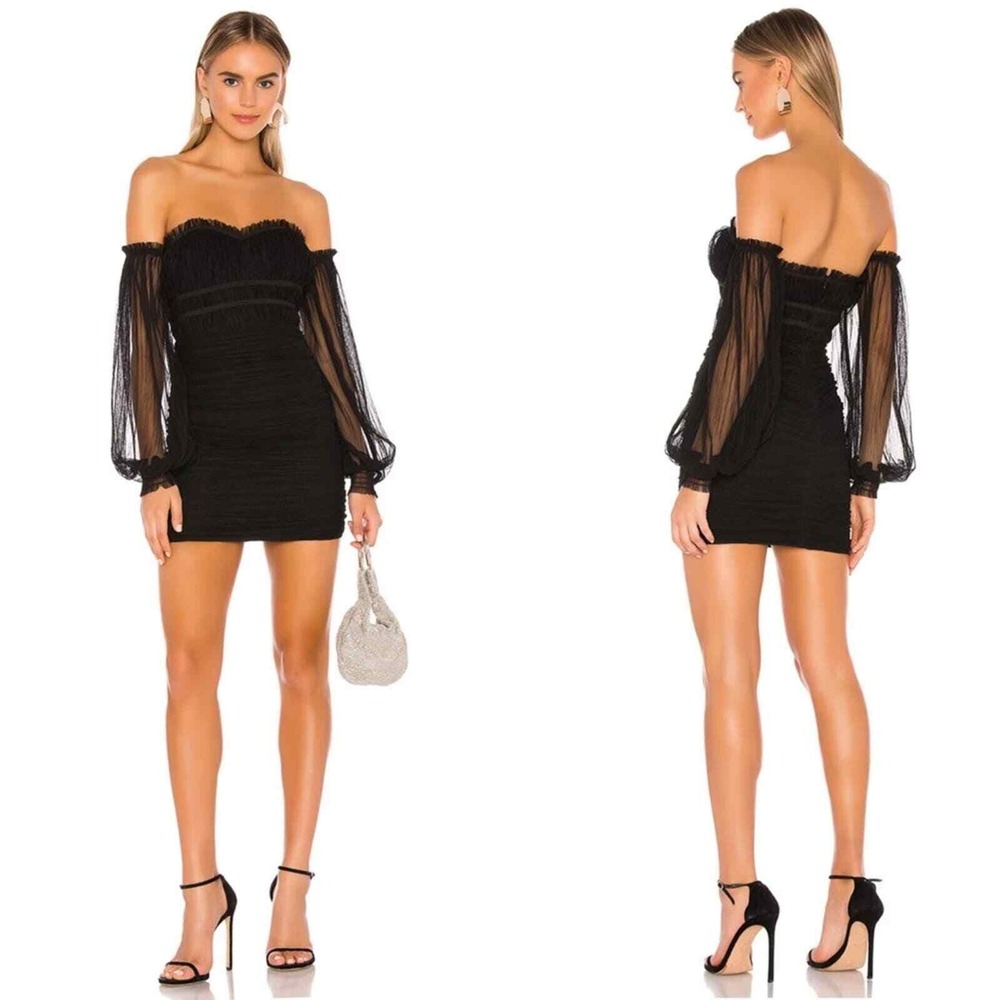 Majorelle Zata Dress Sheer‎ Sleeve Mini Medium Black Going Out NYE night party